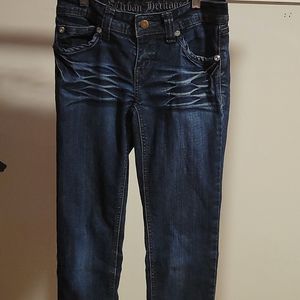 Urban Heritage Jeans size 3, dark blue with wear accents.